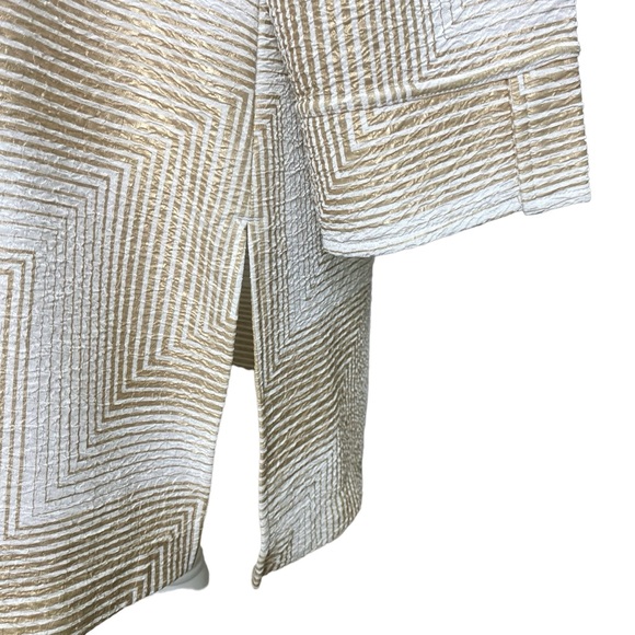 Chico's Travelers Crinkle Long Cardigan Duster Blazer Jacket Gold White Sz L/2 - Picture 9 of 13
